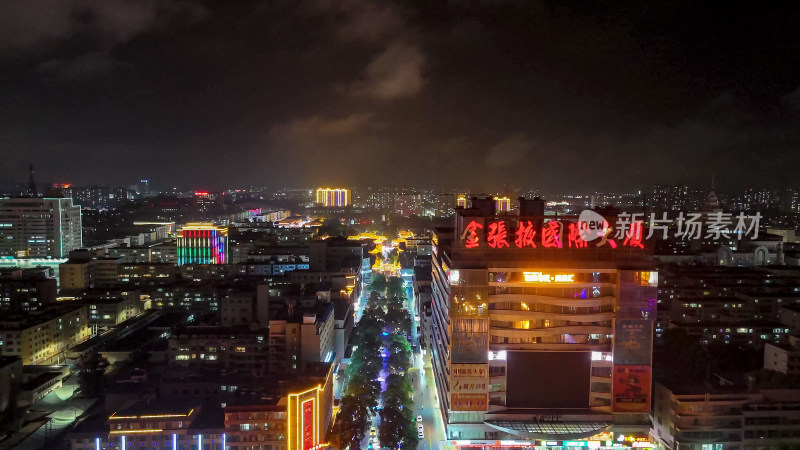 甘肃张掖城市大景夜景灯光交通航拍