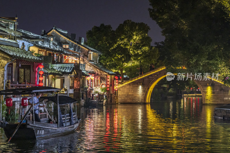 浙江嘉兴西塘古镇江南水乡夜景