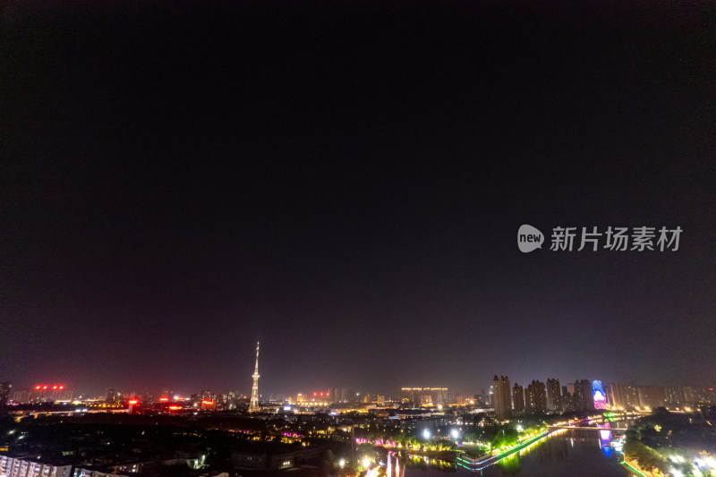 河南漯河沙河夜景航拍图