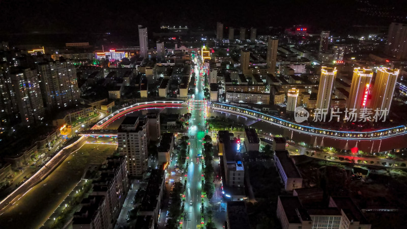 甘肃定西城市夜景灯光航拍图