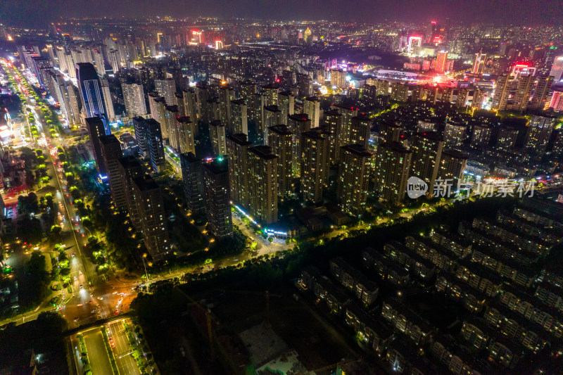 安徽蚌埠新城区城市夜景航拍图