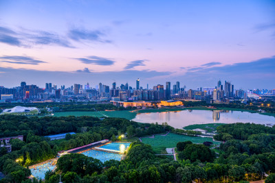 夏季武汉琴台大剧院月湖风景区城市夜景风光