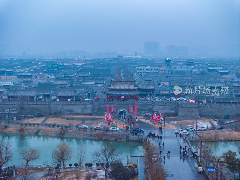 河南商丘古城雪景航拍