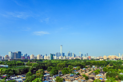 夏季北京国贸CBD城市天际线建筑群