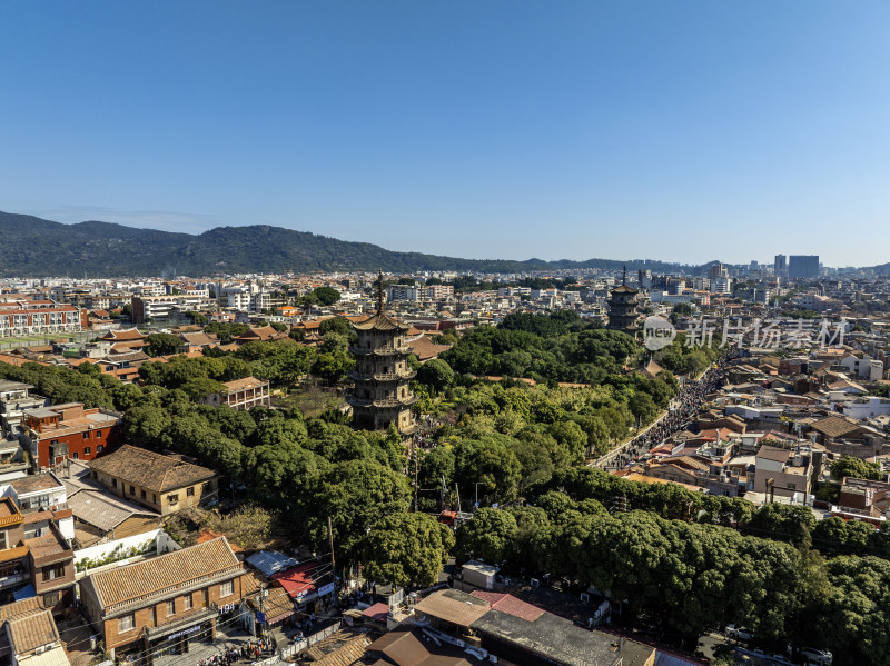 泉州开元寺双塔西街泉州东西塔古建筑航拍