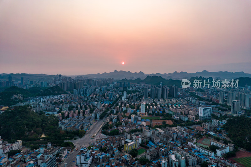 广西柳州城市清晨风光航拍