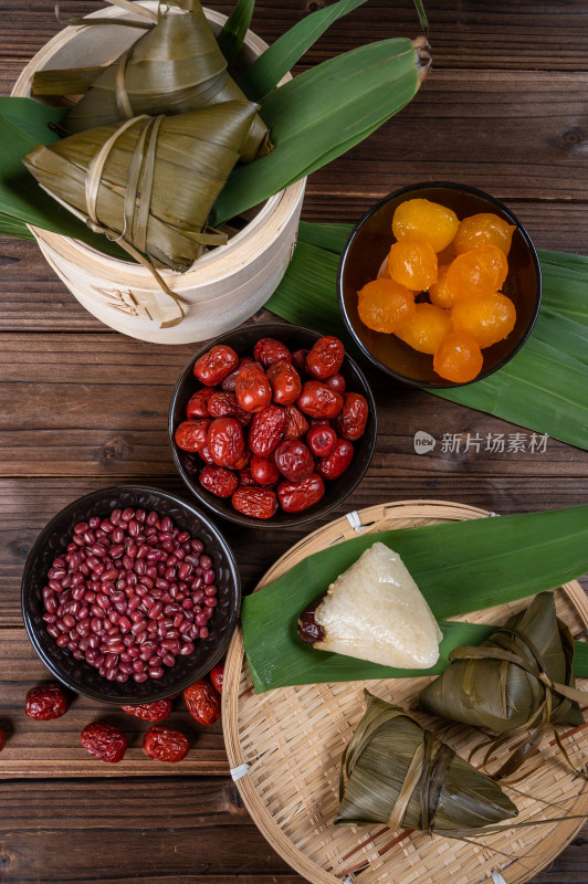 端午节传统粽子及食材展示