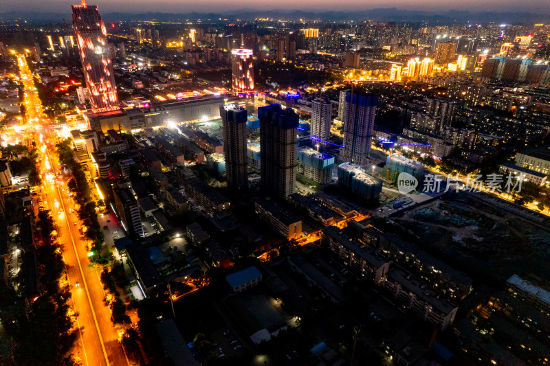 保定城市夜景灯光航拍图