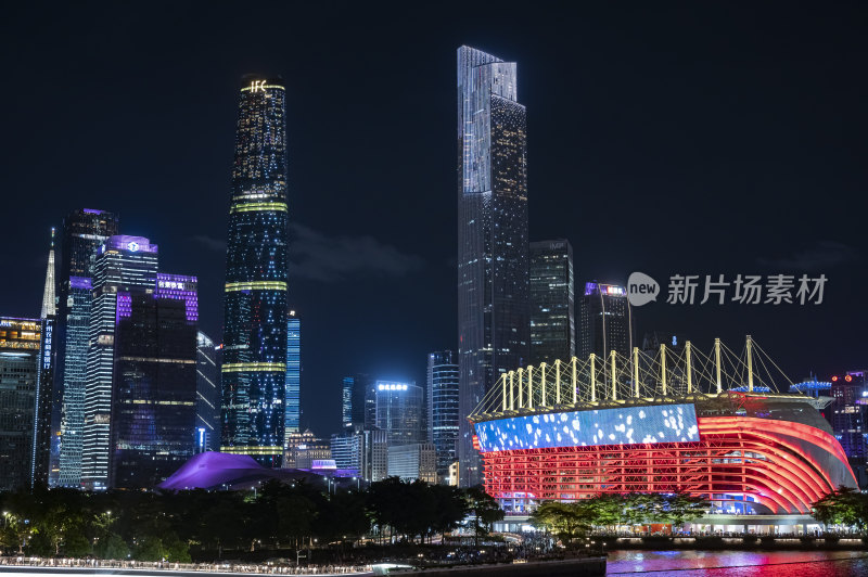 广州珠江新城CBD东塔西塔城市风光夜景