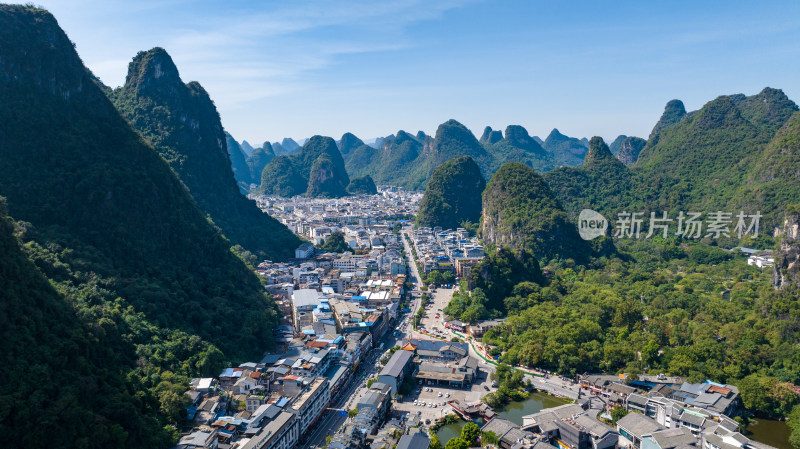 广西桂林阳朔西街全景航拍