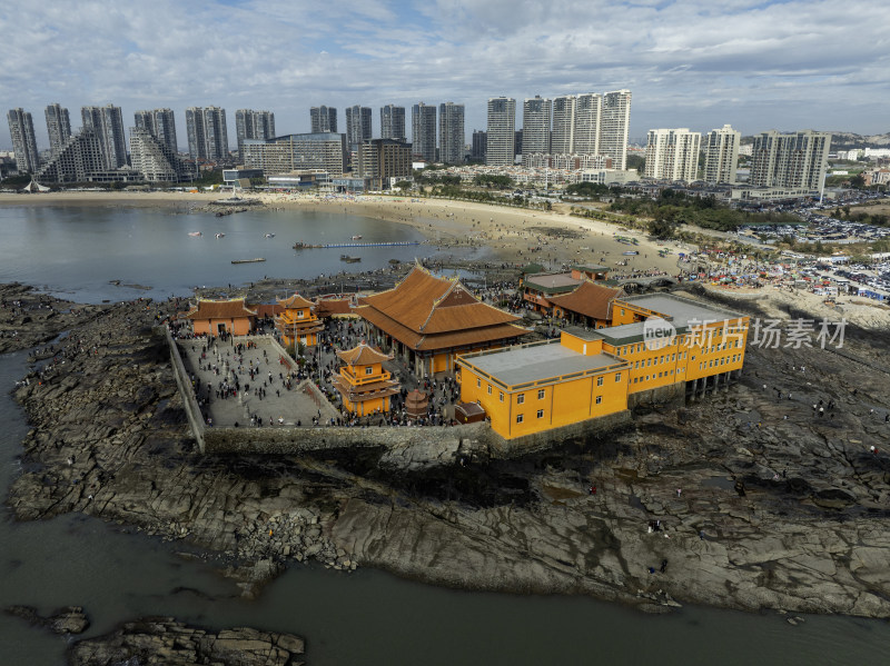 福建泉州石狮洛伽寺妈祖庙古建筑寺庙航拍