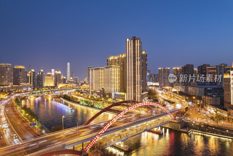 天津海河风景金钢桥城市夜景航拍