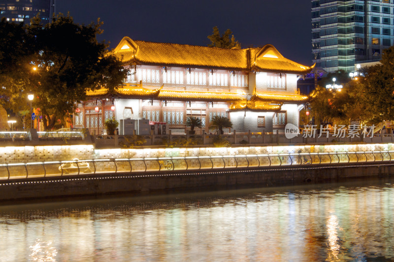 城市夜景建筑府河廊桥