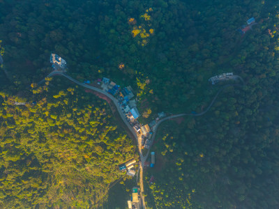 航拍山区乡村田园风光