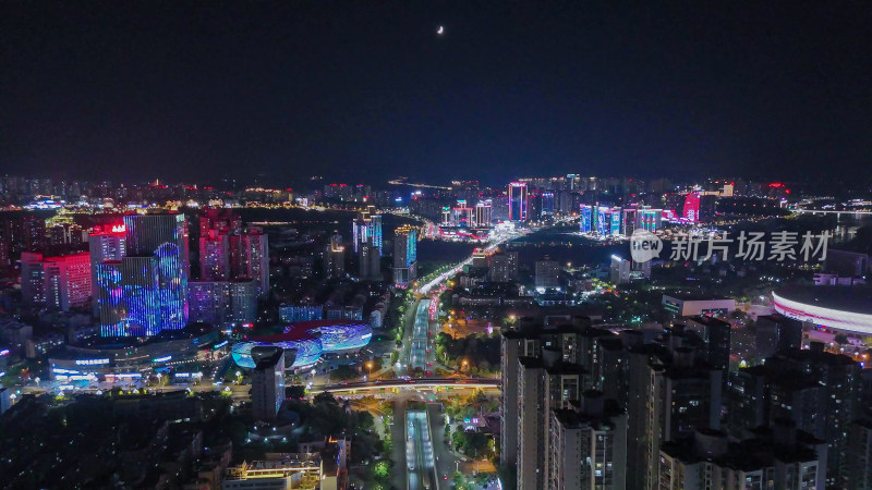 航拍四川泸州夜景泸州一环路夜景