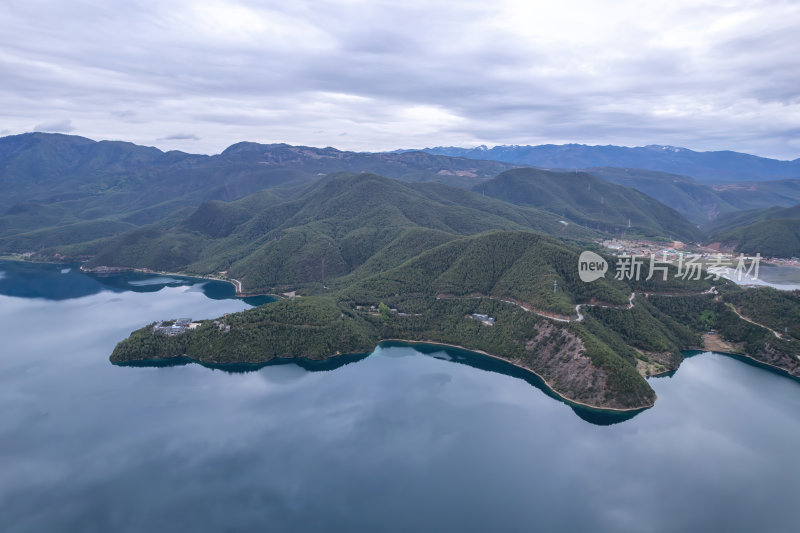 云南丽江泸沽湖摩梭族美景高空航拍