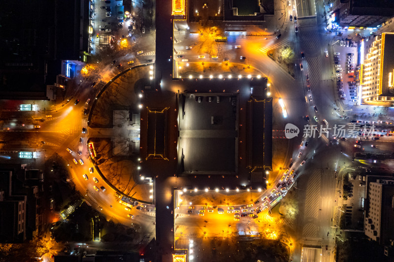 西安城市夜景交通航拍图