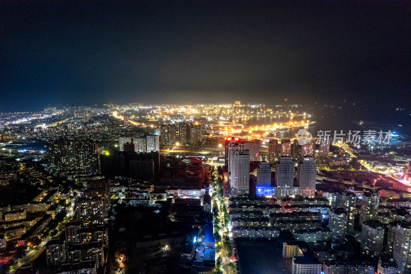 烟台夜景交通航拍图