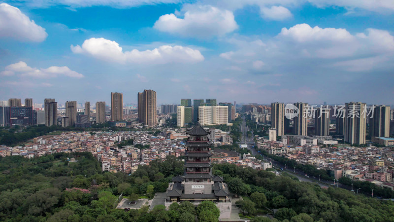 广东佛山魁星阁地标建筑航拍