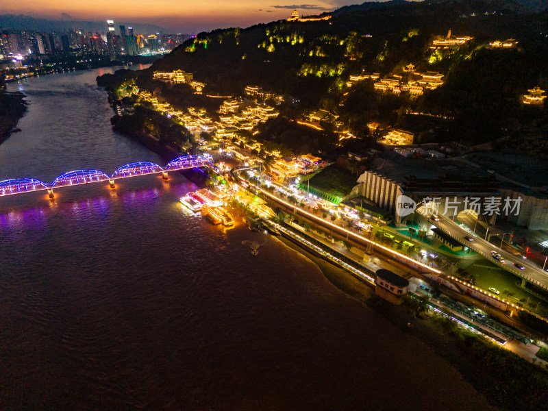 兰州黄河夜景航拍图