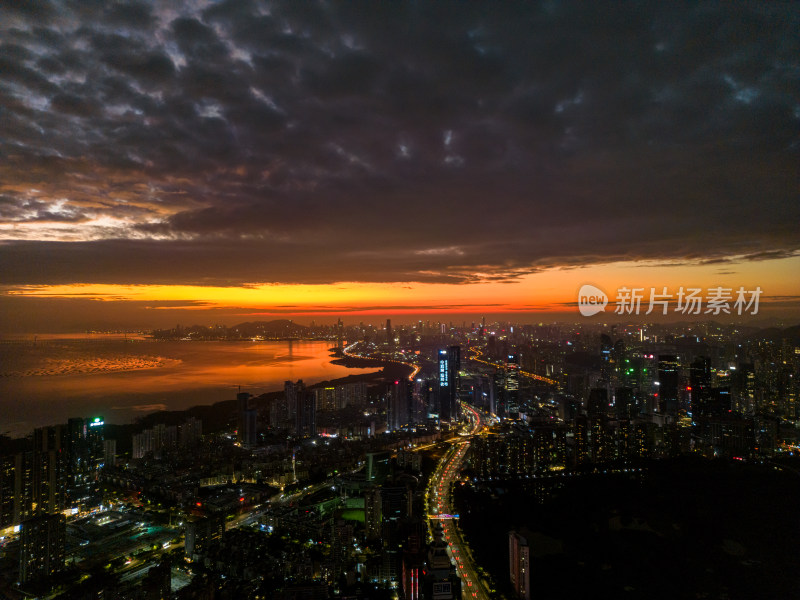 深圳城市风光，夕阳夜景，车水马龙