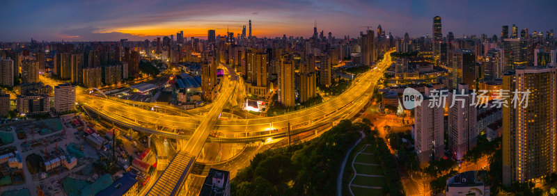 日出航拍上海外滩立交桥高架桥夜景