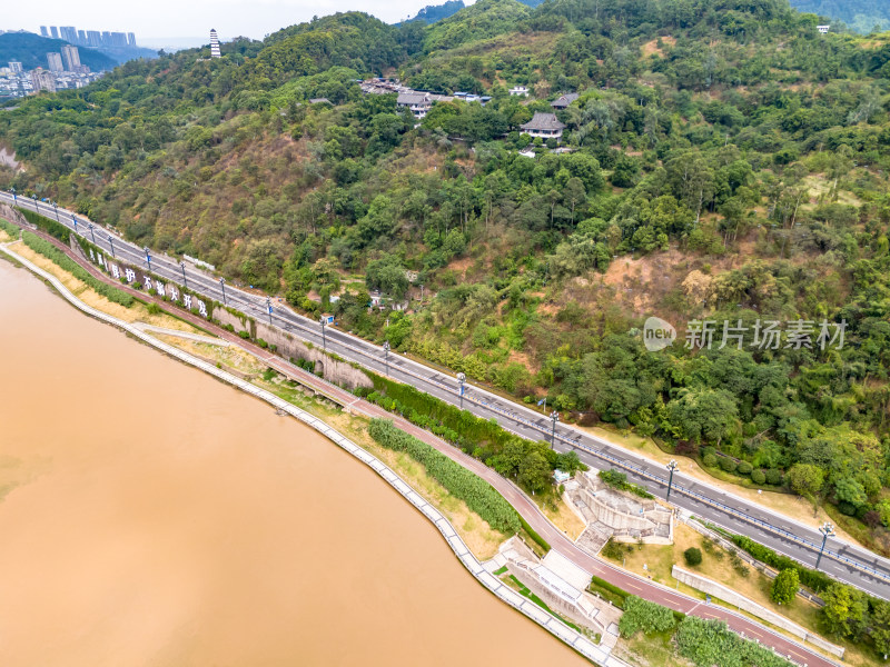 宜宾长江河流城市风光航拍图