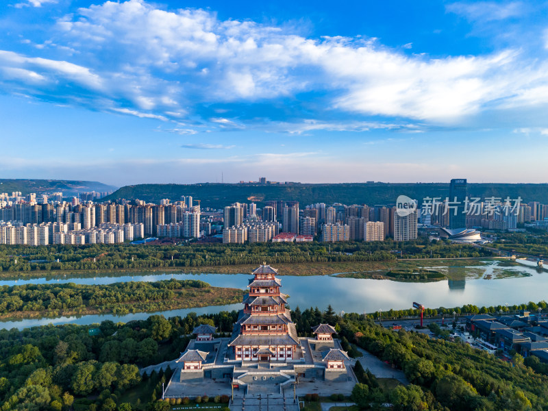 陕西宝鸡城市风光航拍图