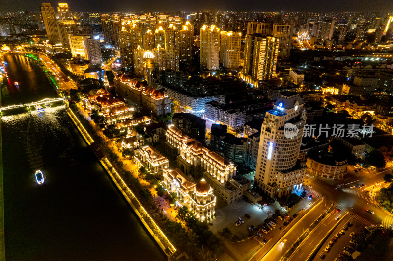 天津夜景灯光航拍图