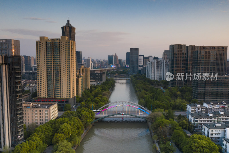 杭州拱墅区武林门大运河夜景航拍