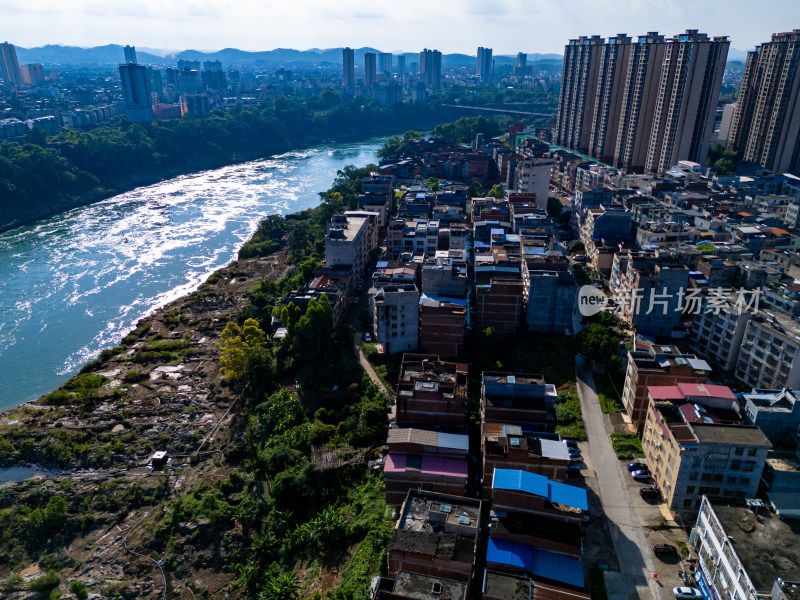 广西来宾红水河周边建筑航拍图