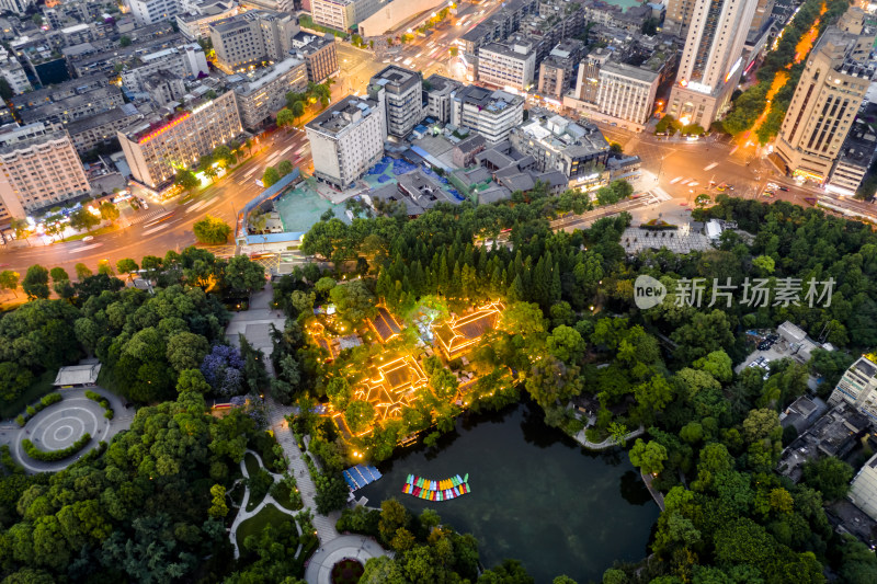 航拍成都市区日落夜景都市风光