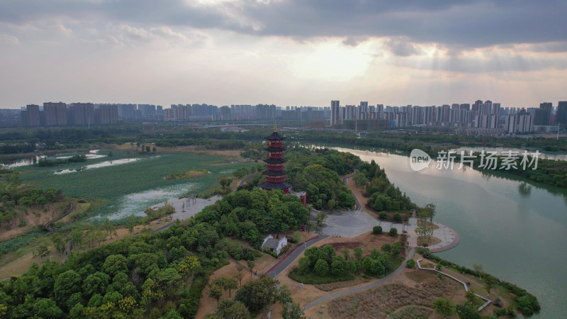 航拍江西南昌象湖湿地公园