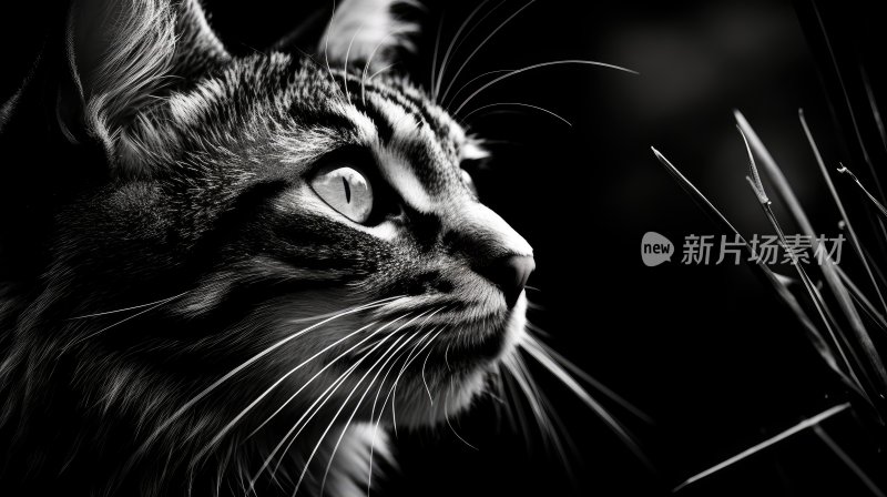 黑白影像，宠物猫