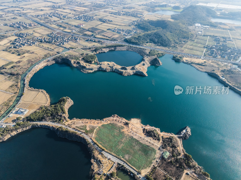 矿坑湖泊-浙江海宁神仙湖景区航拍