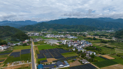 航拍武夷山绿色农田与茶园