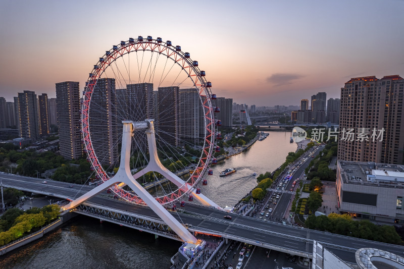 天津之眼摩天轮城市夜景航拍