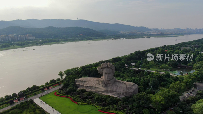 航拍湖南长沙湘江橘子洲景区