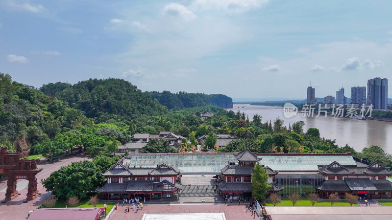 航拍四川乐山大佛游客中心