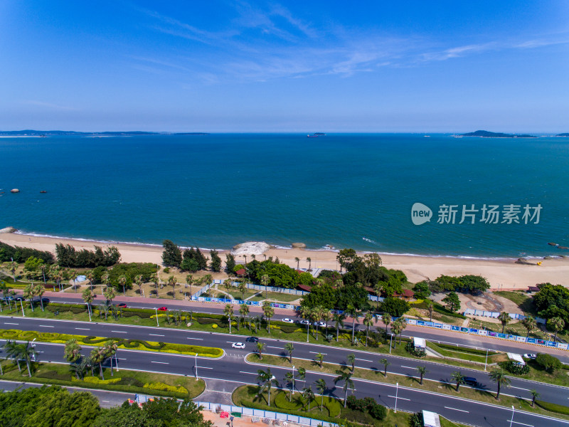 航拍厦门环岛路沙滩海景海岸线海悦山庄酒店