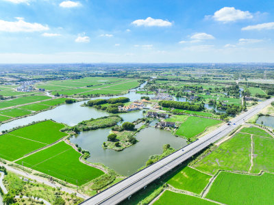 航拍江苏省苏州市田园乡村风光大景