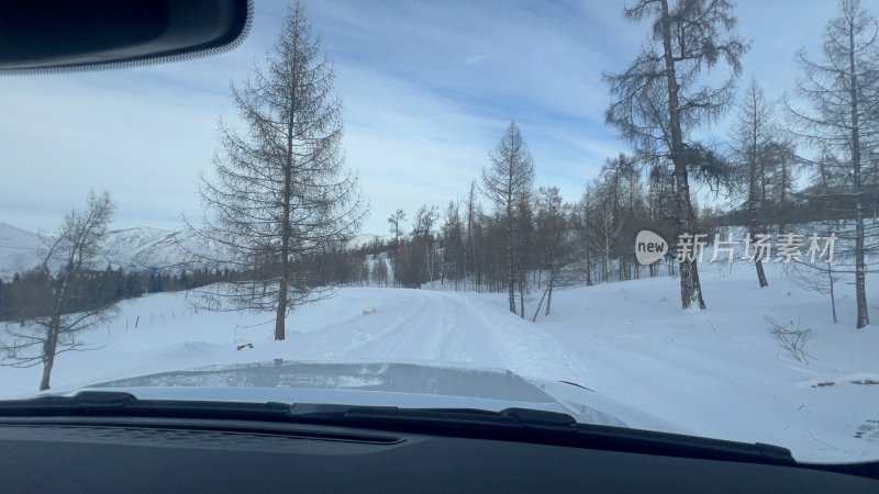 雪 雪地 新疆 雪路 驾驶 喀纳斯