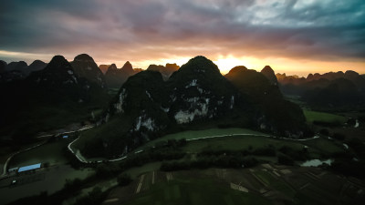 广西桂林山水喀斯特地貌航拍