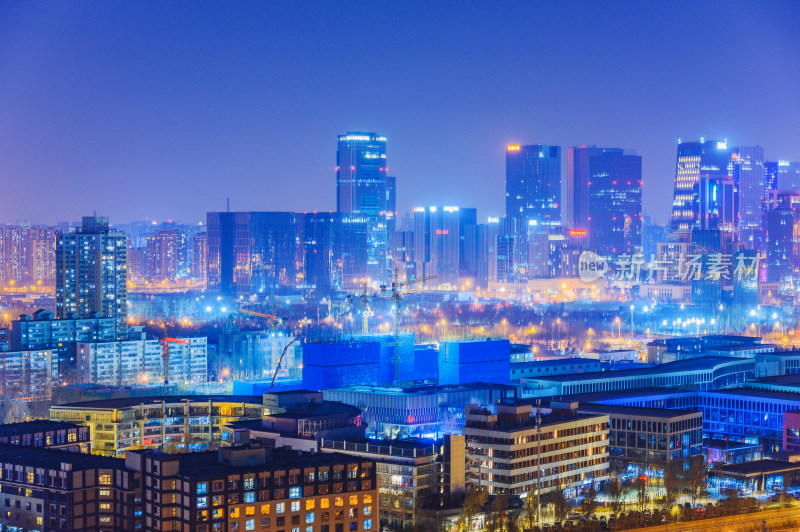 北京城市建筑街道车流高视角夜景全景