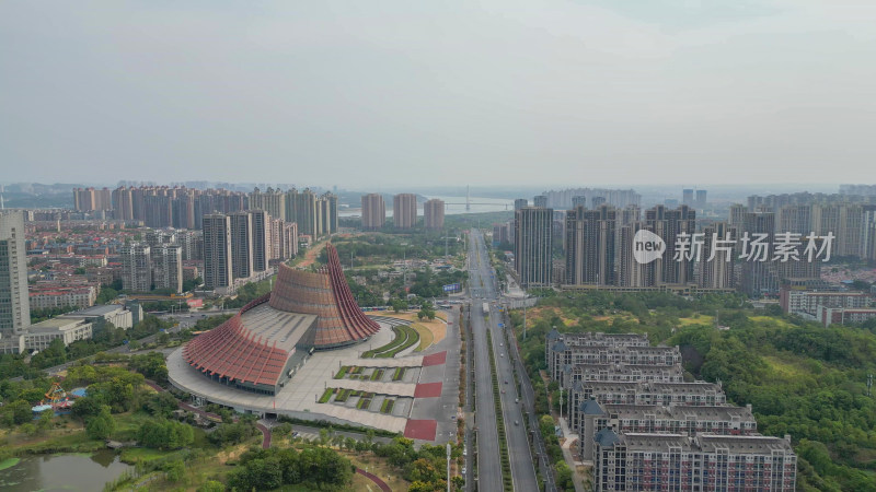 航拍湖南株洲神农城4A景区神农大剧院