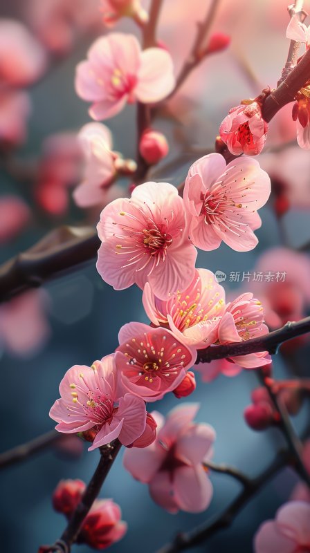 春日桃花盛开浪漫花朵清新花海背景