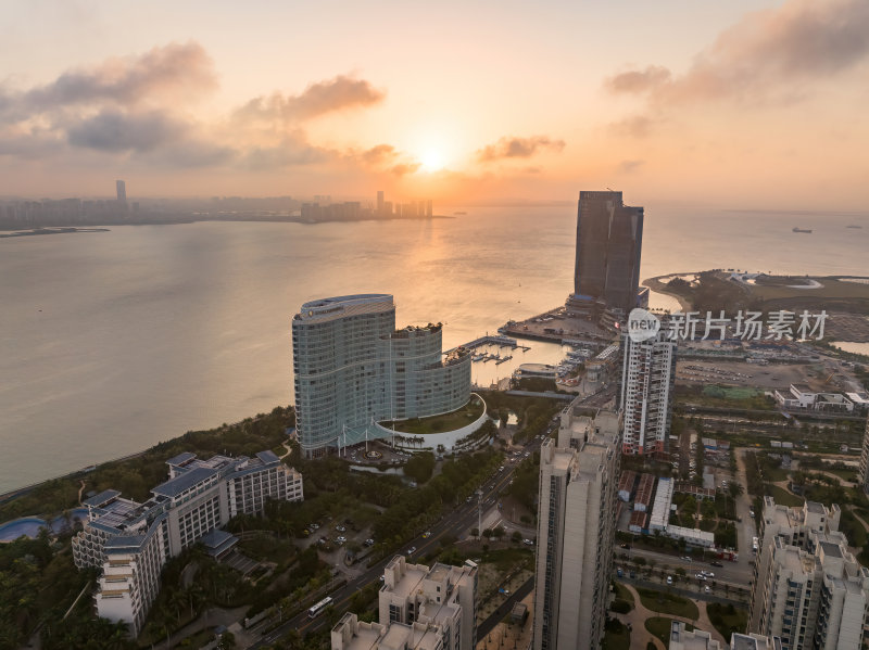 海南海口海滨新城世纪大桥CBD高空航拍