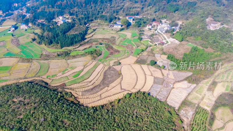 春耕农田农业种植山川丘陵航拍图