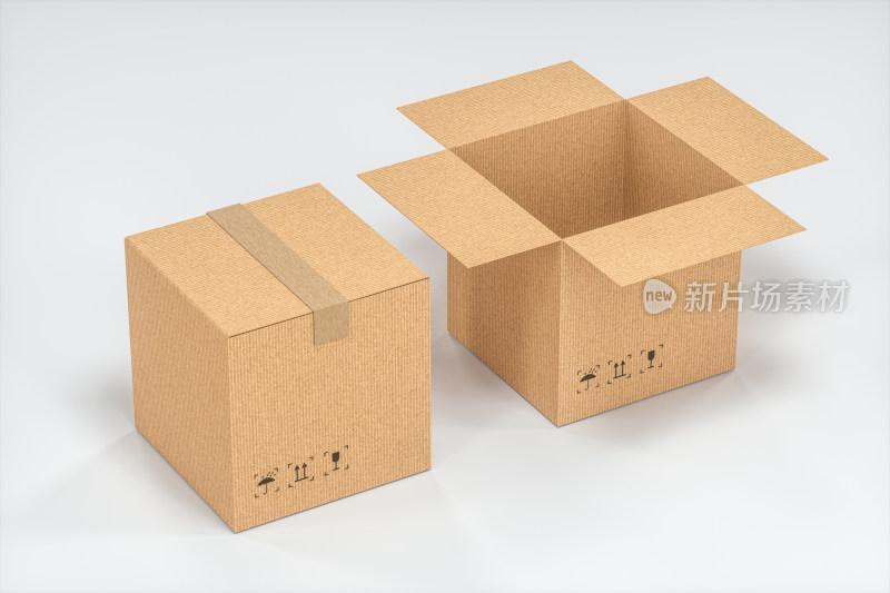 白色背景下崭新的包装箱  三维渲染