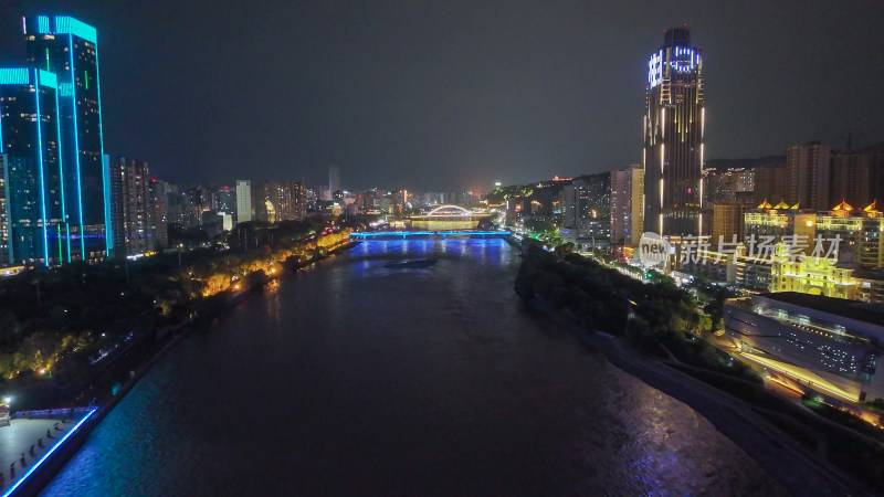 甘肃兰州夜景兰州城市夜景航拍